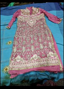 Embroidered shirt with pajami and kurta fre