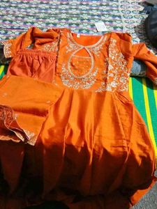 Orange Embroidered Kurta Set
