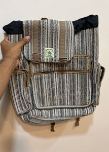 Himalayan hemp white cream Striped travel Backpack