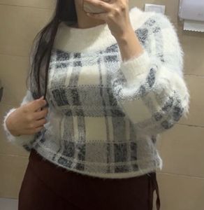 Cozy Plaid Off-Shoulder Sweater