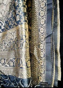 Elegant Grey Silk Saree with Gold Border