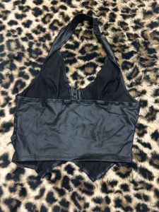 Ruched Y2k Black Halter Neck Crop Top