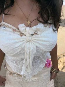 Seashell Lace Tie-front Halter Top
