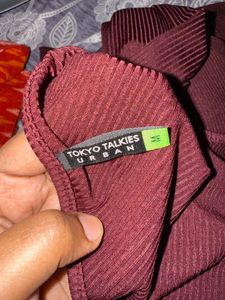 Maroon One Shoulder Ribbed Dress