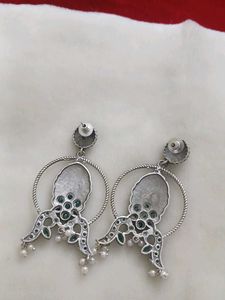 Designer Ethnic Green Stone Earrings brass earring