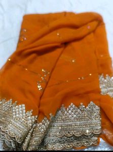 🔥  orange 🧡 heavy stone &amp; zari wark saree 💕