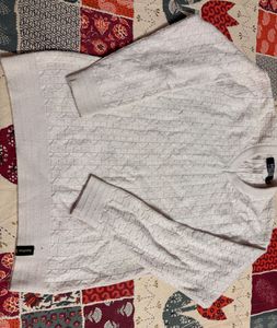 Men White Textured Knit Sweater