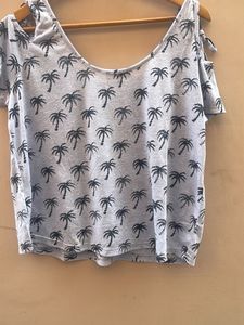 Palm Tree Print Cold Shoulder Top