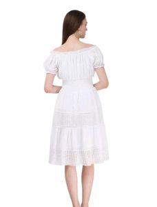 White Off-Shoulder Tiered Dress