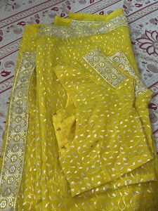 elegant Yellow embroidery saree buy1get1