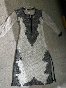 Black &amp; White Embroidered Chikankari Kurti
