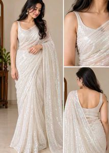 White Sequined saree