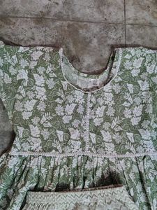 Green Floral Kurta Set with Palazzo Pants
