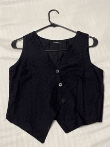 Black Embroidered Sleeveless Vest