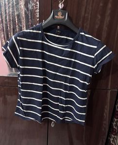 Navy & White Striped Cropped Top