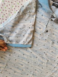 Men's Light Blue Printed Polo Shirt