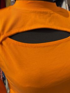 Orange Cut-Out Long Sleeve Top