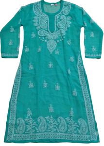 Teal Chikankari Kurta