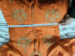 Orange Embroidered Kurta With Skirt