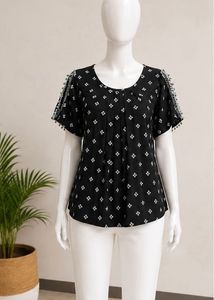 Black Printed long top with Tassels