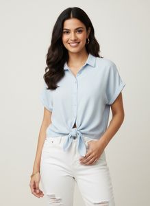 Light Blue Tie-Front Top