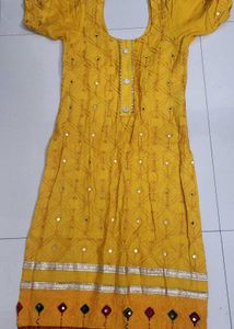 Yellow Embroidered Kurta with Mirror Work