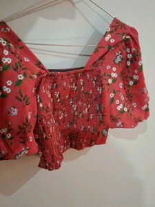 Floral Print Square Neck Puff Sleeve Top