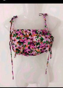 Floral Crop Top with Tie Straps