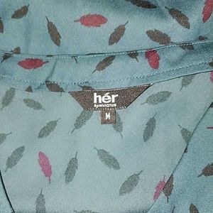 Teal Leaf Print Flutter Sleeve Top
