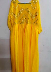 Yellow Mirror Work Georgette Anarkali