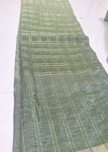 Elegant Green jari Checked Saree