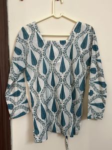 Elegant Teal & White Printed Kurta
