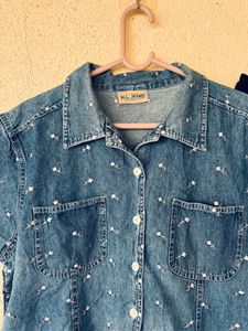 Denim Embroidered Short Sleeve Shirt