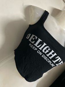 Black Graphic Crop Tank Top