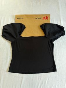 H&amp;M Black Puff Sleeve Square Neck Top