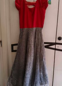 Elegant Red &amp; Grey Embellished Gown