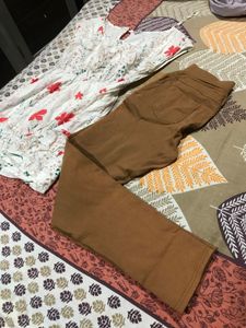 Floral Kurta with Brown Pants