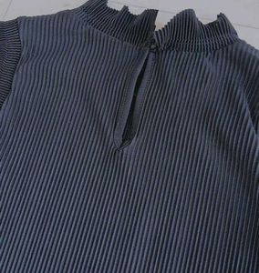 Zara Black Pleated Mock Neck Top