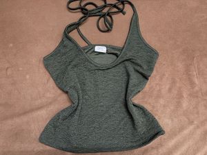 Dark green Textured Halter Neck Tank Top