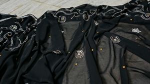 Price Drop. Elegant Black Saree with Sequin Swirl