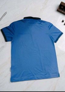 (Venheusen) Men's Blue Printed Polo Neck T-Shirt