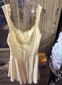 Cute Yellow Lace Trim Dress