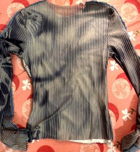 Newme Graphic Print Long mesh top with skirt