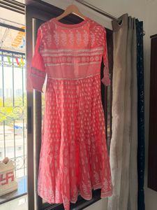Peach Ethnic Cotton Anarkali with Jacket