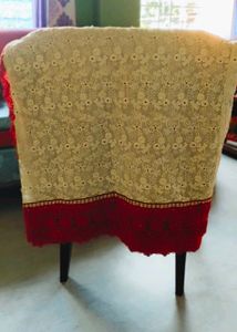 Elegant Cream & Red Embroidered saree