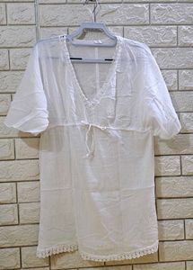 M&amp;S White Boho Lace Trim Top  Size fits L–X