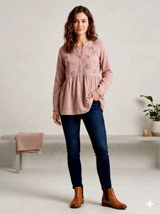 Embroidered Pink Peplum Top