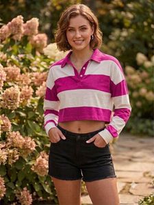 Cropped Rugby Shirt with Pink & White Stripes