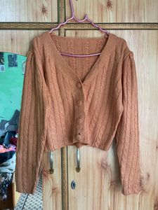 Cute Orange Cable Knit Cropped Cardigan