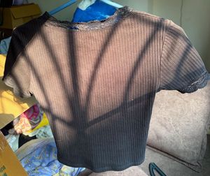 Lace Trim Ribbed Top